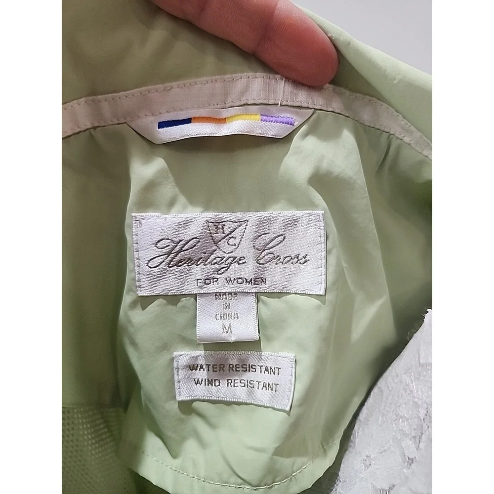 Heritage Cross Women's Windbreaker Jacket M Lime Green White Zip Water Resistant